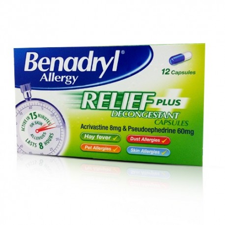Benadryl allergy relief plus decongestant 12 capsules