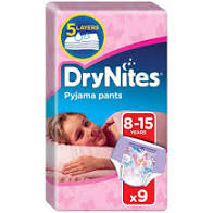 DryNites pyjama pants 8-15 years pink x9