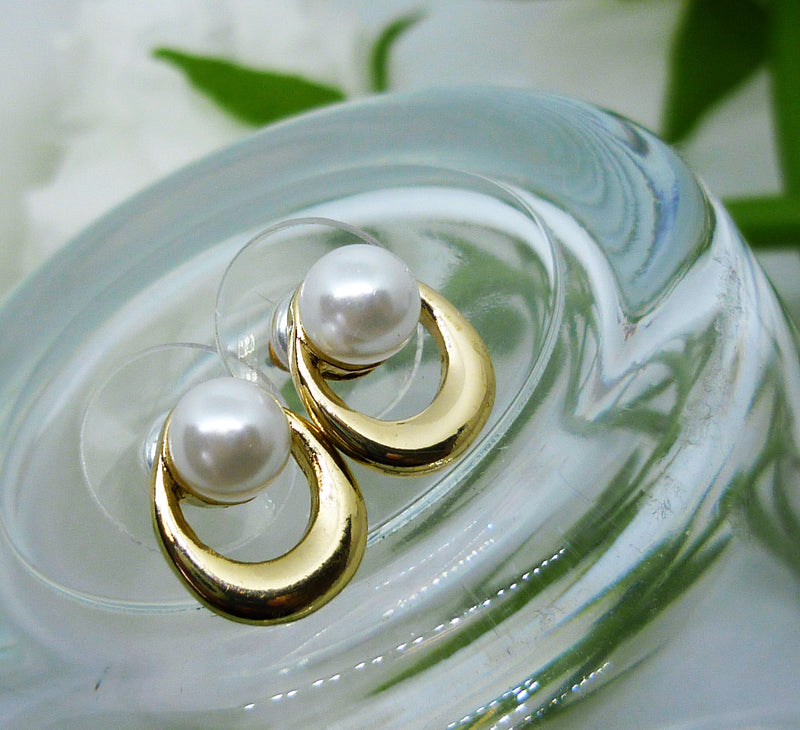 Earsense gold half moon pearl earrings