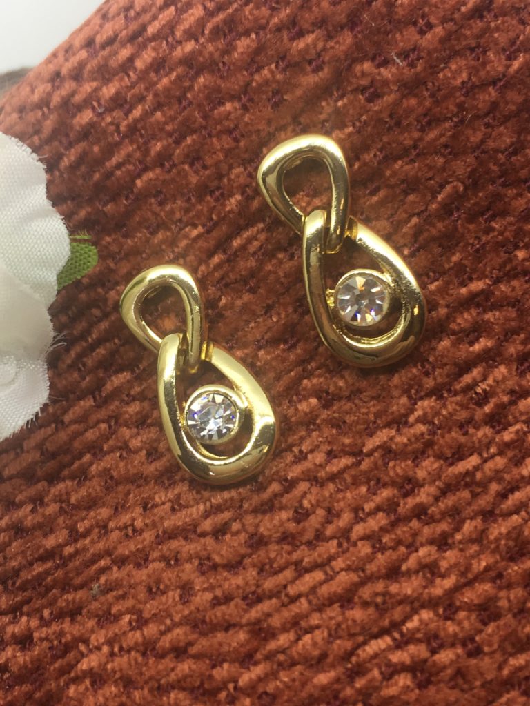 Earsense gold looped earrings with crystal insert
