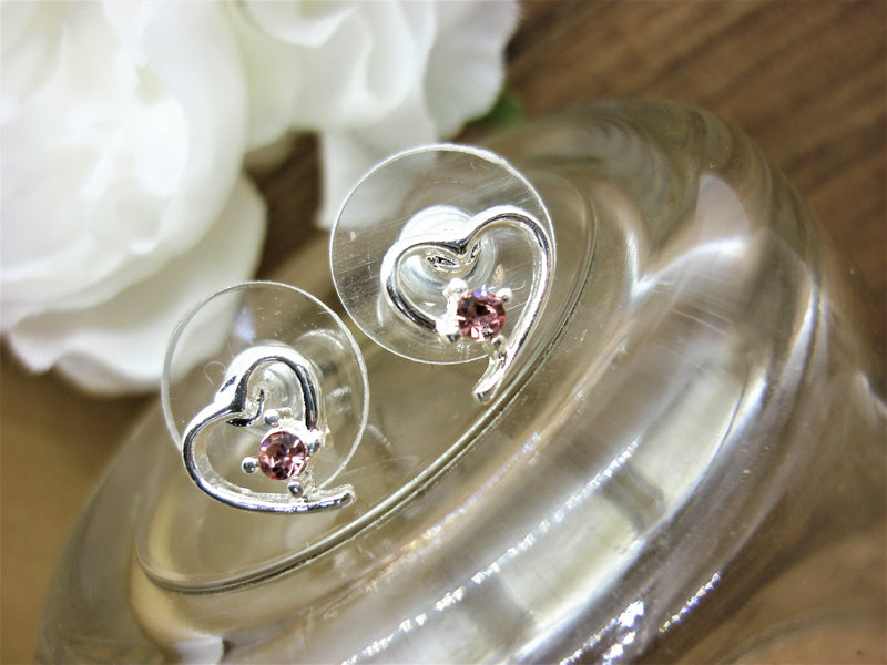 Earsense open heart crystal earrings with pink stud