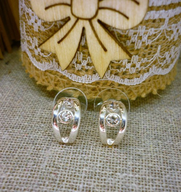 Earsense silver and crystal half shaped earrings