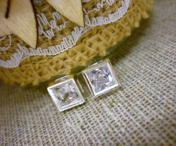 Earsense square cubic zirconia earrings
