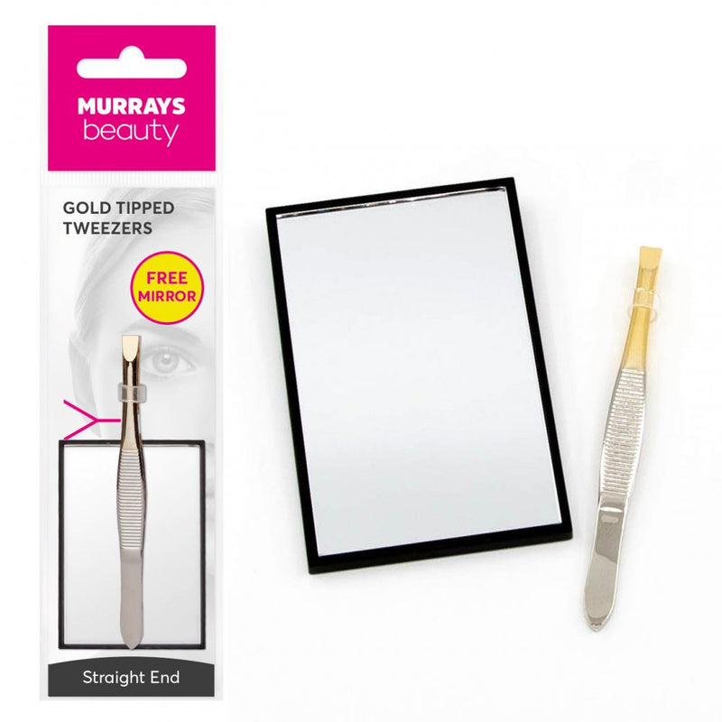 Murrays gold tipped tweezers with mirror
