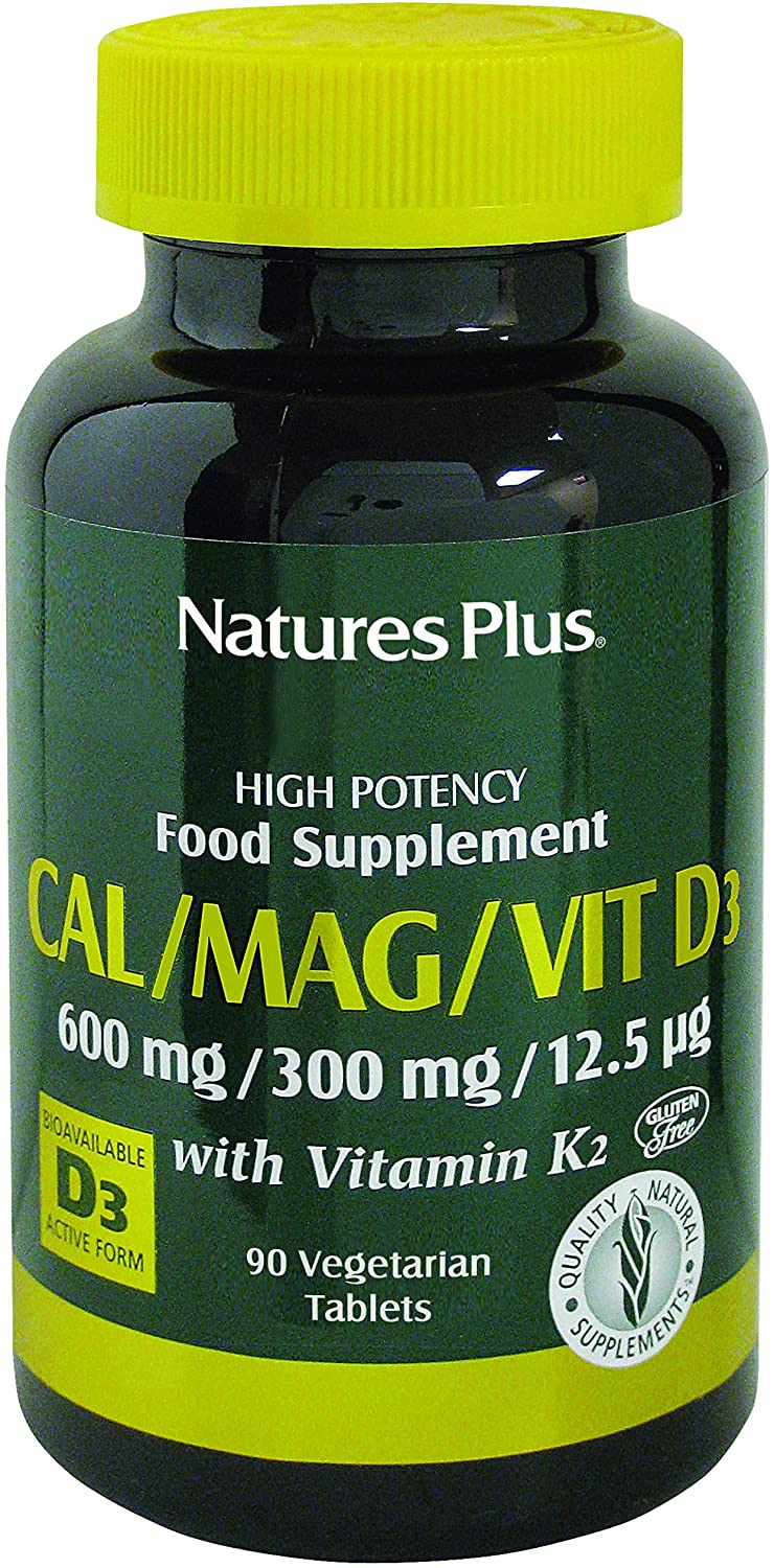 Natures Plus Calcium 60mg Mgnesium 300mg & Vitamin D3 12.6microgram with vitamin K2 90 Tablets