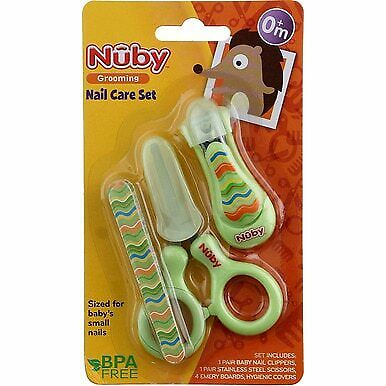 Nuby Nail Care Set 0m+ (1X Nail Scissors, 1X Nail Clippers, 4X Emery Boards & Hygiene Covers)