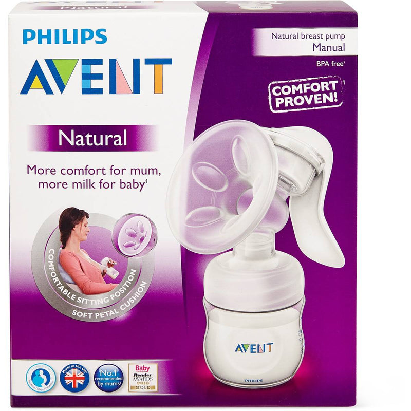 Philips Avent Natural Breast Pump (Manual) Includes Breast Pump, Lid to Seal and Store Bottle, Newborn Teat, 2X Day Breast Pads, 2X Night Breast Pads