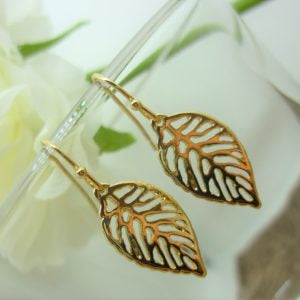 Earsense Gold Drop Leaf Earrings