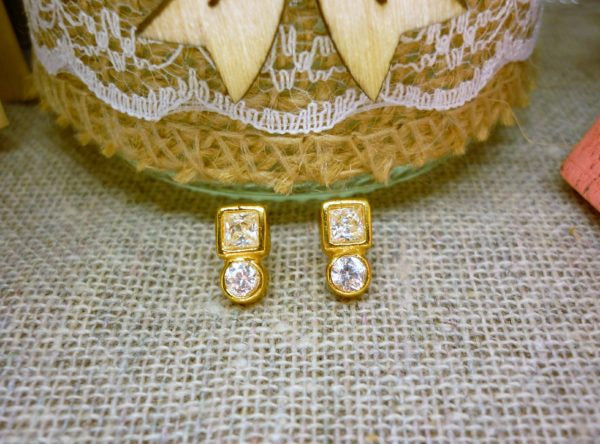Earsense Gold Round & Square Cubic Zirconia Earrings