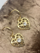 Earsense Gold Filigree Heart Earrings with Crystal Insert