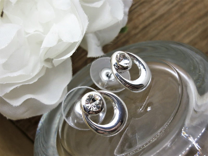 Earsense Silver Circle Stud Crystal Earrings