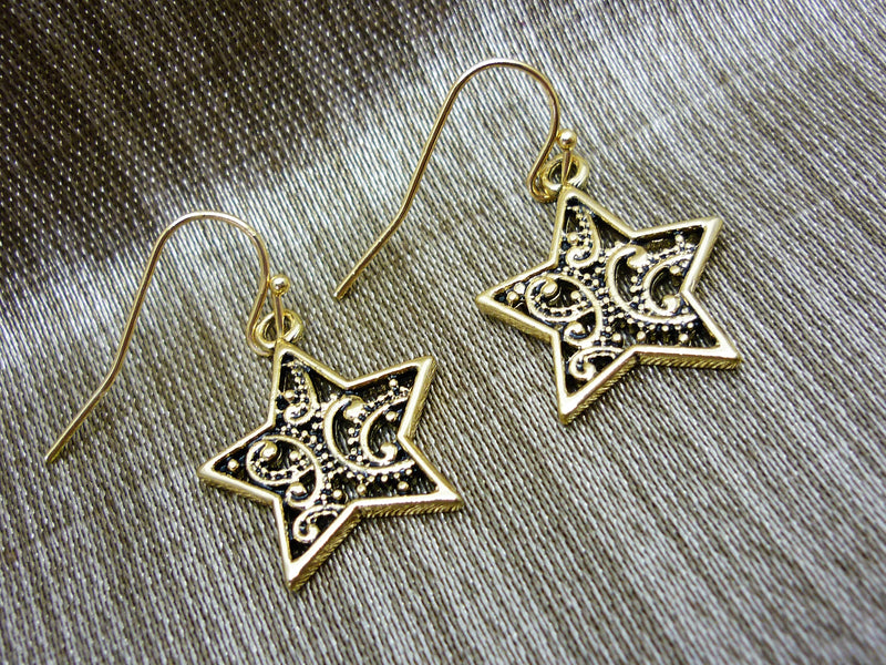 Earsense Gold Star Filigree Drop Earrings