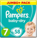Pampers baby dry jumbo size 7 nappies (58 pack)