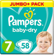 Pampers baby dry jumbo size 7 nappies (58 pack)