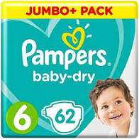 Pampers baby dry jumbo size 6 extra large (62 pack)