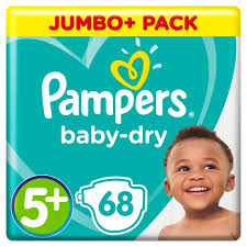 Pampers baby dry jumbo size 5+ junior plus (68 pack)
